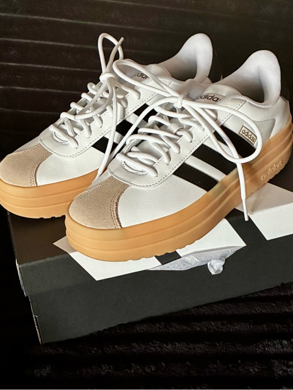 adidas Women’s White and Black Platform Sneakers with Gum Sole 8